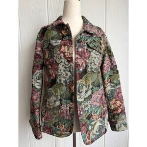 Vintage Floral Tapestry Jacket Cottagecore Rose Woven Jacket Petite PM